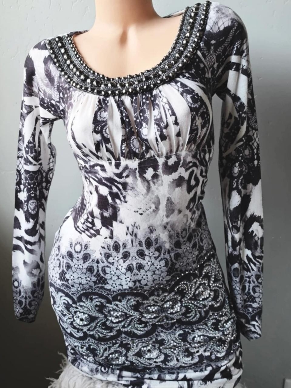 2000s Y2K S-Twelve fitted dress with beaded neckline